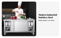 Rustproof Stainless Steel Work Table Cabinet Easy to Clean Heavy Duty Prep Table Sliding Doors Adjustable Feet Kitchen Cabinet with Sliding Doors Waterproof for Restaurant Employees, Home Cooks, Hobbyists, Hotel, Warehouse, Workshop, Garage