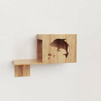 Cat Climbing Wall Shelves Set with Enclosed House, 7-Piece Rubber Wood Frame and Wall Stairs for Large Indoor Kittens