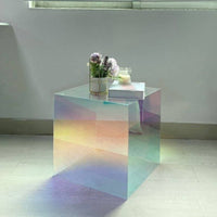 Acrylic Side Table Compact Iridescent Table Space-Saving Furniture for Bedroom, Living Room