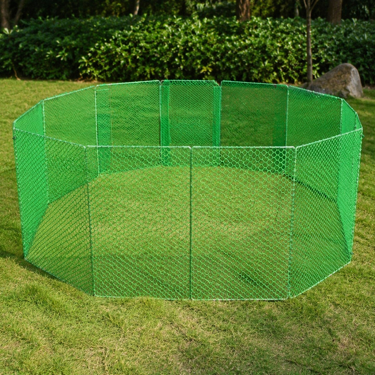 Dog Box Puppy Playpen, Foldable Outdoor Enclosure Metal Green Silver, 10 Panels each 50cm, Galvanized Dog Fence for Garden & Apartment