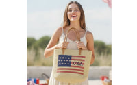 Structured Woven Tote Bag Practical Tote Bag with Shoulder Straps Versatile Carryall Everyday for Women, Independence Day