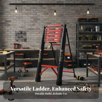 Anti-Slip Feet Carbon Steel Telescopic Ladder Safety Hooks Telescopic Extension Ladder Rust-Proof Safe Locking Mechanism for Construction Workers, DIY Enthusiasts, Outdoor, Indoor, Building Maintenance, Garage