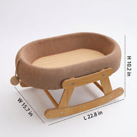Elevated Cat Bed Rocker with Wood Frame, Silicone Breathable Cat Lounger for Indoor Cats, Universal Season Sleeping and Playing Oval Cradle