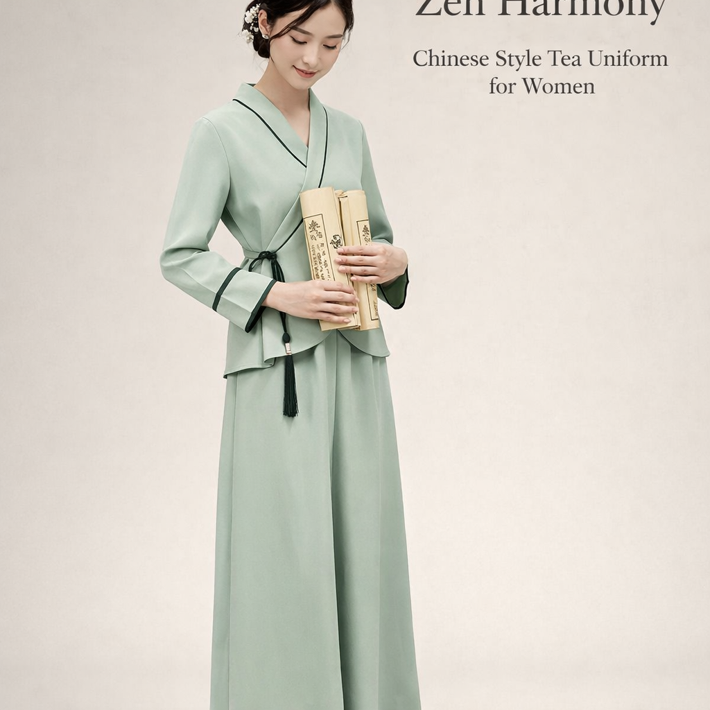 Chinese Tunic Top for Women with Three Quarter Sleeve and Traditional Piping Detail, Oriental Style Clothing for Tea Ceremony and Meditation Wear
