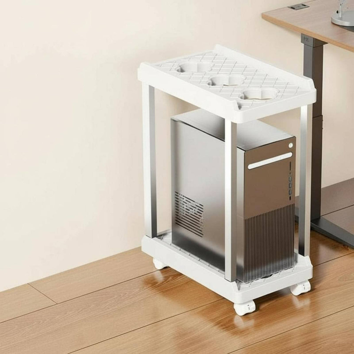 Mobile Computer Unit Stand Sturdy Build Rolling Computer Unit Holder Anti Rolling PC Cart for Office, Home