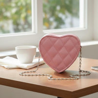 Parent-Child Matching Quilted Chain Purse Lightweight Chain Strap Lipstick Bag Easy to Clean Quilted Heart Bag Zipper Closure for Toddlers