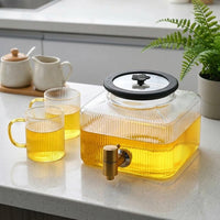 Water Dispenser with Tap, High Borosilicate Glass Water Jug and Drink Dispenser, Stainless Steel Spigot, Screw Lid for Iced Tea and Cold Brew