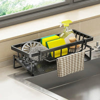 Sponge Holder Sink Organizer with Drain Tray, Carbon Steel Holder Sink for Modern Kitchen Countertop Style, Space Saving Kitchen Organisation