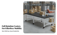 Mobile Work Table High Load Capacity Packing Station Table Steel Frame Heavy Duty Workbench for Warehouse Workers, Craftsmen, Garage, Basement, Office