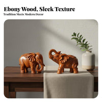 2 Pieces Ebony Wood Elephant Statues Craft Wooden Elephant Statue Good Luck Charm Tabletop Ornament for Art Collectors, Bedroom, Office, Shelf