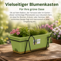 Hanging Flower Box 3-Piece Set, Rectangular Resin Planter 50x19.5x17cm, with Drainage for Balcony & Garden