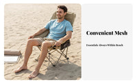 Ergonomic Design Portable Reclining Lounge Chair Built-in Headrest Adjustable Reclining Camp Chair Stable Cross-Frame Collapsible Beach Lounger Side Pocket for Campers, Families, Backpackers, Camping, Backyard, Picnic, Travel