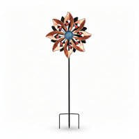 Kinetic Metal Pinwheel with Gem Accents Outdoor Wind Rotor with Stake Yard Metal Wind Rotor Lawn for Homeowners