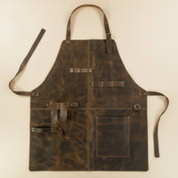 Vintage PU Leather Apron Adjustable Apron with Pockets Multi-Pocket Wear-Resistant for Barbers, Workshop, Barbecue, Grilling