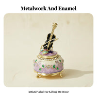 Enameled Finish Violin Jewelry Box Rhinestone Accents Violin Themed Jewelry Box Vintage Design for Music Lovers, Women