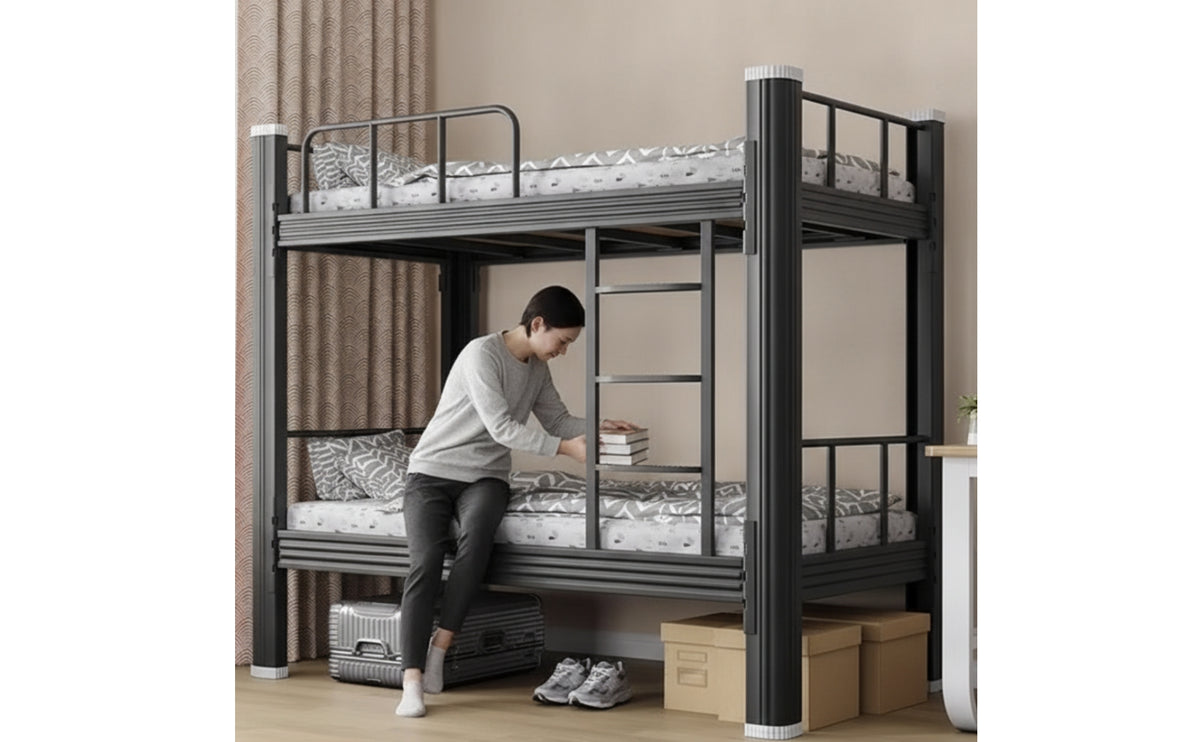 Metal Bunk Bed with Ladder Heavy Duty Bunk Bed with Ladder Space-Saving Furniture for Students, Roommates, Dormitory, Apartment Housing