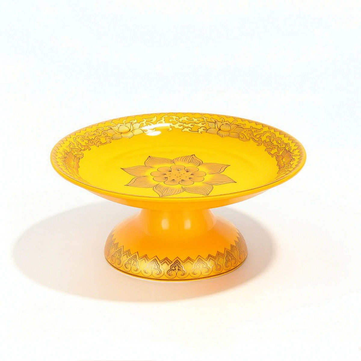 Ceramic Fruit Offering Plate with Lotus Design