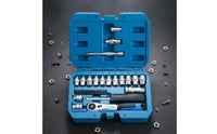 29 Pieces Adapter Included Pass-Through Socket Set CR-V Steel 12-Point Socket Wrench Set Extension Bar Compact Design for Mechanics