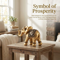Golden Resin Elephant Statue Feng Shui, Raised Trunk Elephant Statue Home Office Ornament, Sculpture Feng Shui for Living Room Accent