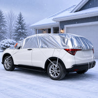 Reflective Half Car Cover Silver Half Vehicle Cover Stitched Auto Accessory Elasticized Edges