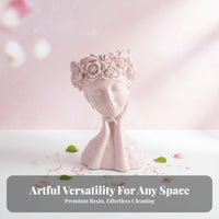 Cute Design Resin Head Planter Artistic Sculpture Girl Bust Planter Elegant Design for Gardeners, Living Room, Entrance Hall, Bookshelf