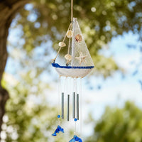 Mediterranean Style Wooden Sailboat Wind Chime Decor