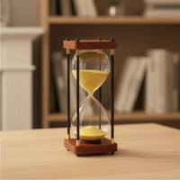 Decorative Glass Hourglass with Wooden Base Vintage-Inspired Tabletop Hourglass Timer Elegant Retro Sand Glass Antique for Students, Readers, Desk, Office, Bookshelf
