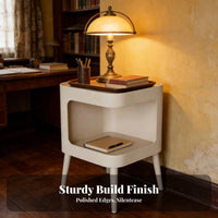 Mid-Century-Century Modern Design Arched End Table with Beaded Legs Vintage Aesthetic Nightstand Multi-Layer Storage Household Furniture Accessible and Closed Compartments for Homeowners, Apartment Dwellers, Students, Bedroom, Living Room, Study, Office