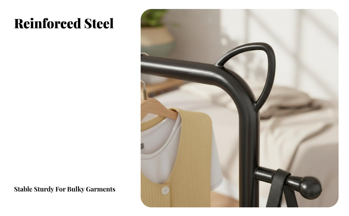 Rolling Clothes Rail with Shelf Sturdy Duty Rolling Clothes Rack with Shelf Large Capacity Garment Suitable for Students, Bedroom, Balcony