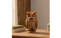 Faux Wood Owl Figurine Rustic Owl Statue Vintage-Inspired Decorative Item Compact for Collectors