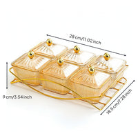 6-Compartment Divided Serving Tray with Lid Gold-Tone Divided Serving Dish with Lid Lidded Snack Server with Tray Transparent for Hosts, Homeowners, Parties, Gatherings, Tea Tables