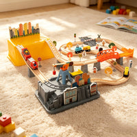 Wooden Train Set with Tracks Interlocking Wooden Train Track Set Powered Railway Kit for Young Children