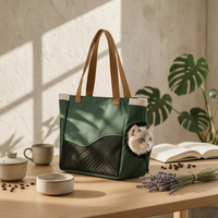 Feline Carrier Bag Woven Handles Portable Feline Carrier Snap Closure