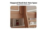 Staggered Bunk Bed Space-Saving Bunk Bed with Storage Multi-Functional Kids Furniture for Families, Girls, Small Apartment Guests, Vacation Home