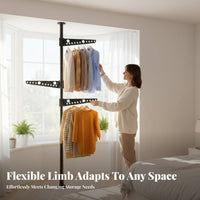 Drilldrill-less Installation Floor-to-Ceiling Tension Pole Rack No Tools Required Tension Pole Clothes Tree Space-Saving Garment Stand Adjustable Height for Renters, Apartment Dwellers, Students, Balcony, Bedroom, Laundry Room