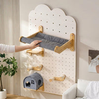 Cat Activity Center Wall Mounted Pegboard, Wood Climbing Wall with Walkways, DIY Furniture Climbing for Indoor Cats