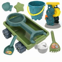 Beach Sand Toy Cart with Tools Children's Sand Cart Beach Wagon Toy Set Rectangular Tray Long Handle for Sandbox