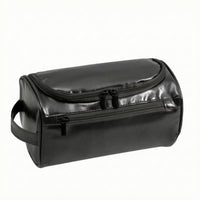 Front Zipper Pocket Barrel Toiletry Bag PU Leather Cosmetic Bag Glossy Finish Travel Cosmetics Case