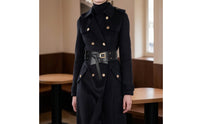 Gold-Tone Wide Waist Belt Stitched Double Strap Belt Fashion Adjustable for Women, Dresses, Coats, Sweaters