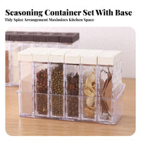 6 Pieces Moisture-Proof Plastic Seasoning Box Set with Tray Sealed Lids Clear Seasoning Container Set Includes Holder for Pantry, Cabinet