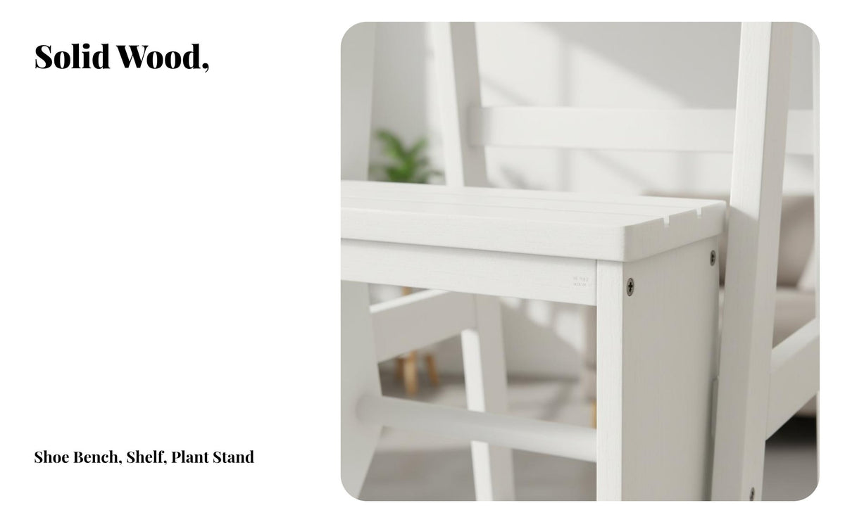 Foldable Design 3 Step Folding Ladder Solid Wood Construction Folding Step Stool Multi-Functional Convertible Ladder Chair Sturdy & Long-Lasting for Homeowners, Seniors, Librarians, Living Room, Kitchen, Office, Closet