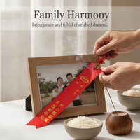 Red Blessing Ribbon with Copper Coin for Temple Prayer and Wishing Tree