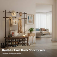 Solid Wood Wooden Shoe Rack with Seat 3-in-1 Design Entryway Bench with Coat Hooks Space-Saving Mudroom Organizer Furniture Multi-Functional for Apartment Dwellers, Families, Homeowners, Foyer, Living Room, Bedroom