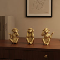 3 Pieces Monkey Figurine Resin Monkey Statue Decorative Tabletop Decor for Shelf, Cabinet, Office