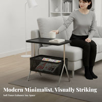 Modern Minimalist design C-Shaped End Table Space-Saving Design Nightstand Multi-Functional Household Furniture 2-Tier Storage for Apartment Dwellers, Remote Workers, Living Room, Next to Couch, Small Spaces, Home Office
