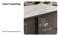 Rolling Cart with Fluted Door Light Luxury Aesthetic Side Cabinet Multi-Functional Mobile Design for Dining Area, Entryway
