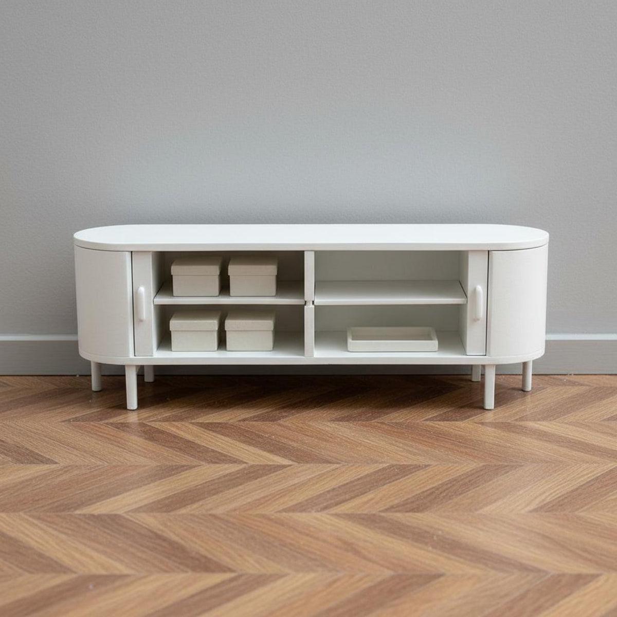Dollhouse TV Cabinet Minimalist 1:12 Proportionate Media Console Realistic Detail Dollhouse Storage Cabinet for Collectors