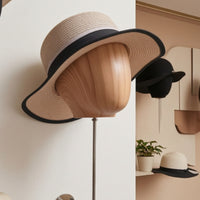 Mannequin Head Display Rack Wood-Grain Wall Mount Hairpiece Stand Reusable Hat Display with Wall Mount for Salons, Boutiques