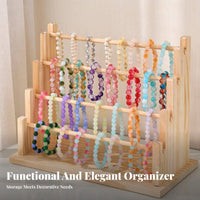 Space Saving Wooden Tiered Bracelet Stand Tangle-Tangle-Resistant Solid Wood Prayer Bead Holder Easy Reach for Boutique Owners, Craft Fair