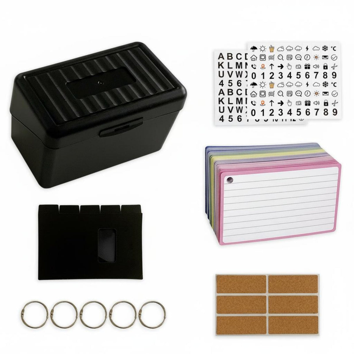 200 Sheets Thick 180g Paper Ruled Index Cards with Storage Box Includes Binder Rings 3 Inch Note Card Filing System Color-Coded Flashcard Organizer for Students, School, Office